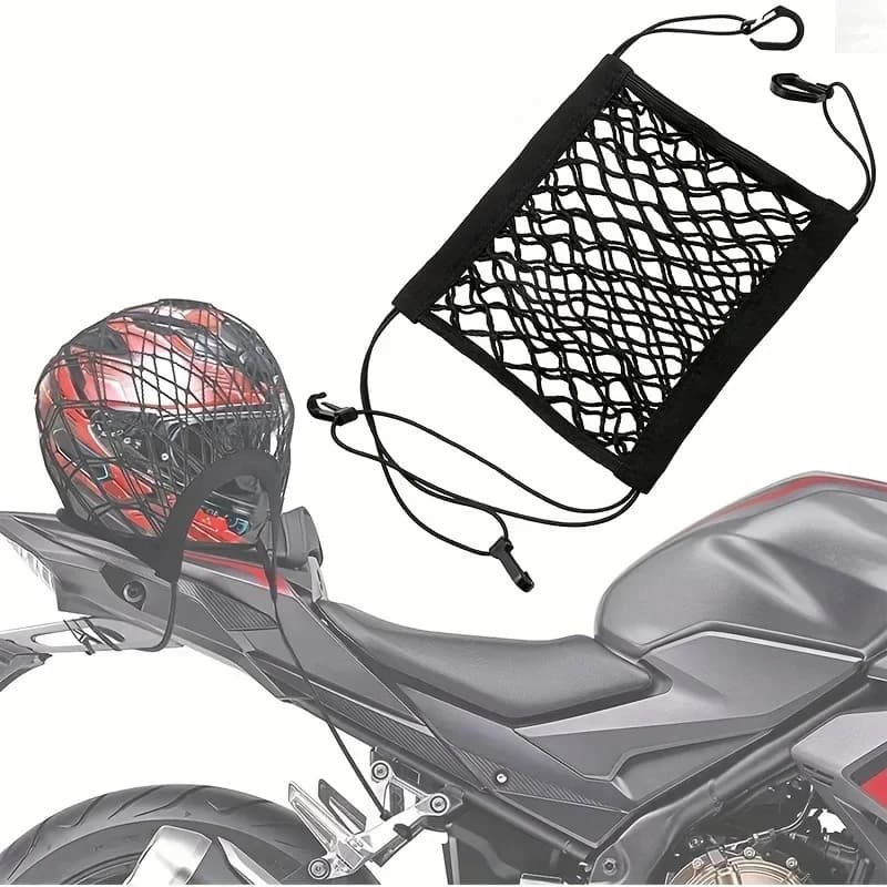 Double Layer Elastic Motorcycle Cargo Net 10x11 Helmet Storage Luggage Net with Hooks Universal Motorbike Bungee Net