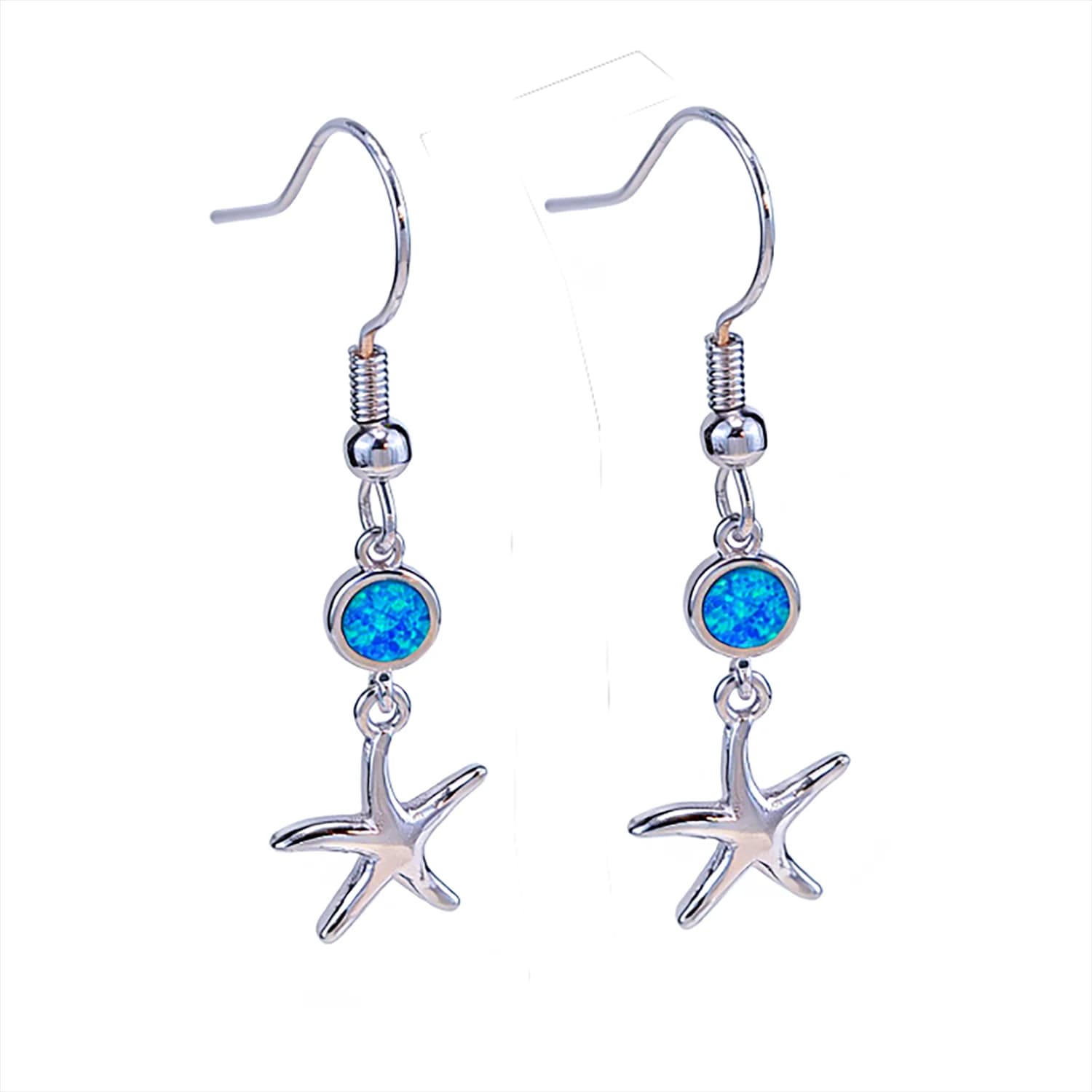 Orecchini Pendenti Ipoallergenici Moderni ed Eleganti con Opale Blu e Stella Marina per Donne, Gioielli Minimalisti alla Moda per Uso Quotidiano