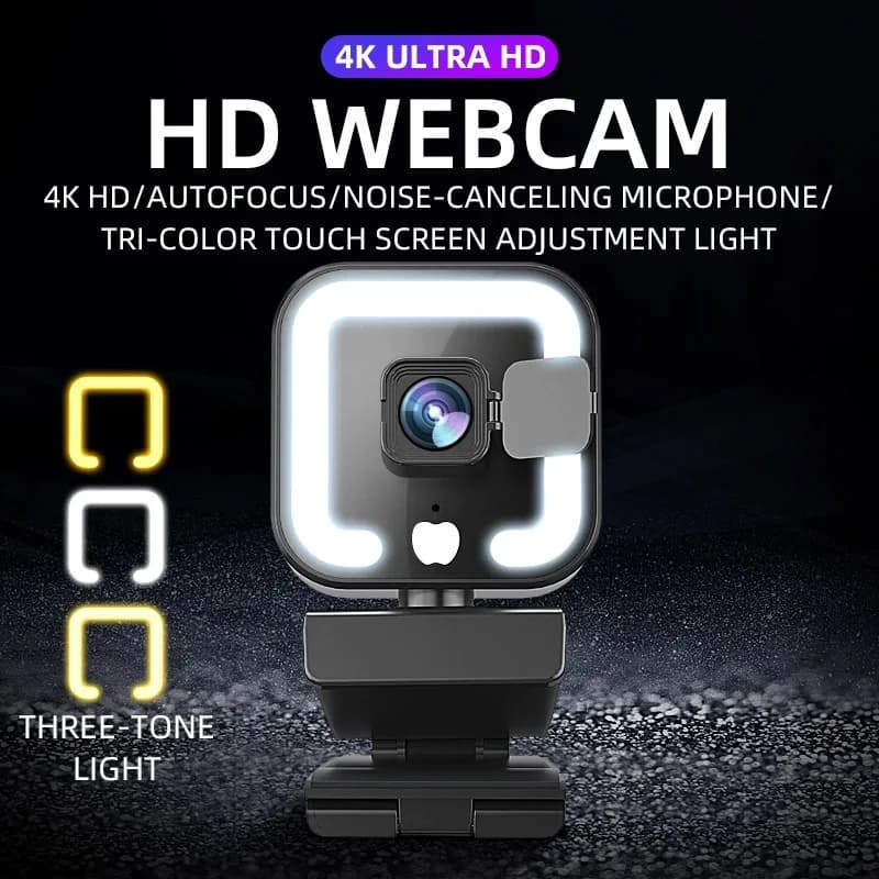 Webcam 4K Full HD 1080P Web Camera Messa a fuoco automatica con microfono a luce di riempimento 2K USB Plug Web Cam per PC Computer portatile Video