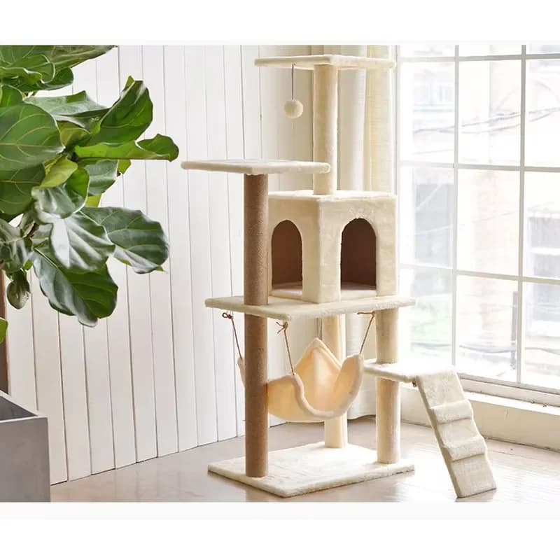 Pet Supplies Large Wood Cat Climbing Frame Bed Scratching Board Tree Toy Space with Hammock Carton