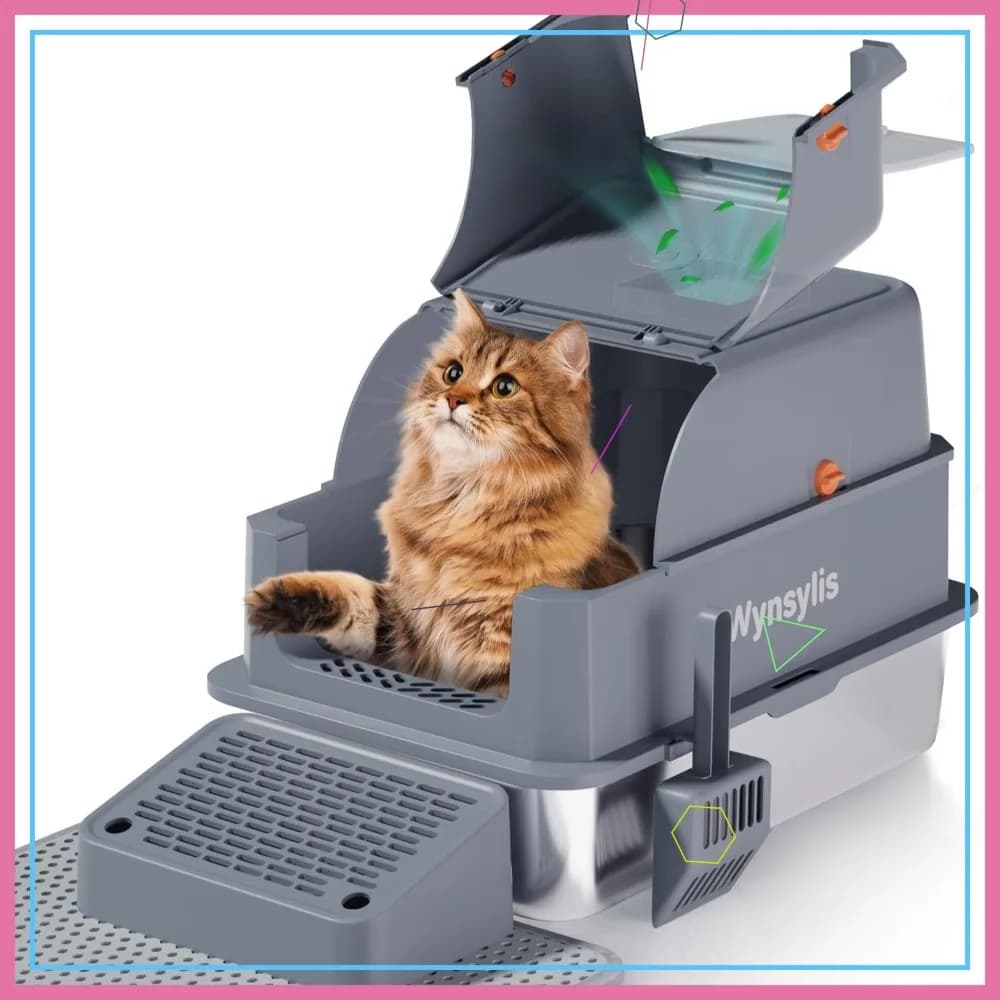 Lettiera per Gatti XL in Acciaio Inossidabile con Coperchio, Chiusura a Coperchio Ribaltabile, Bordi Alti, Anti-Perdita, per Case con Gatti Grandi e Multipli