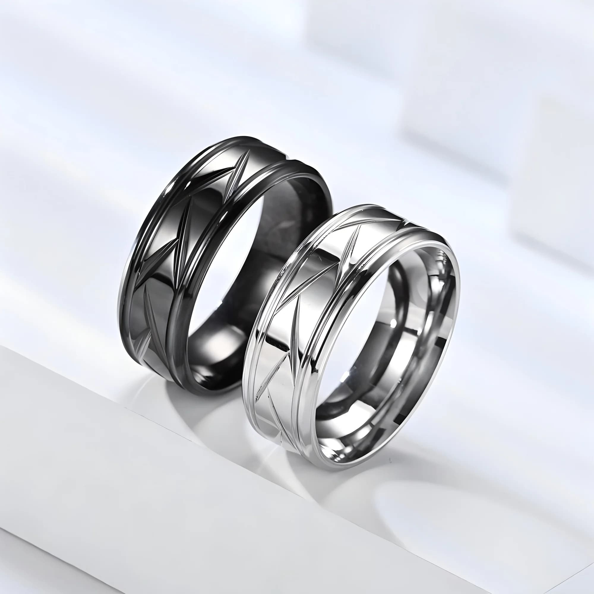 Anello alla Moda in Acciaio Inossidabile Nero, Design Personalizzato con Scanalatura Semplice, per Uomo e Donna, Accessorio per Fidanzamento