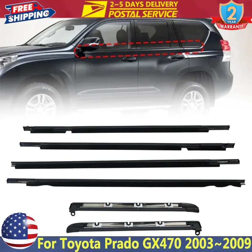 6PCS Auto Guarnizioni Impermeabile Finestra di Vetro Striscia di Tenuta Per Toyota Prado GX470 2003 ~ 2009 Quarti e Porta Cintura di Modanatura Nero
