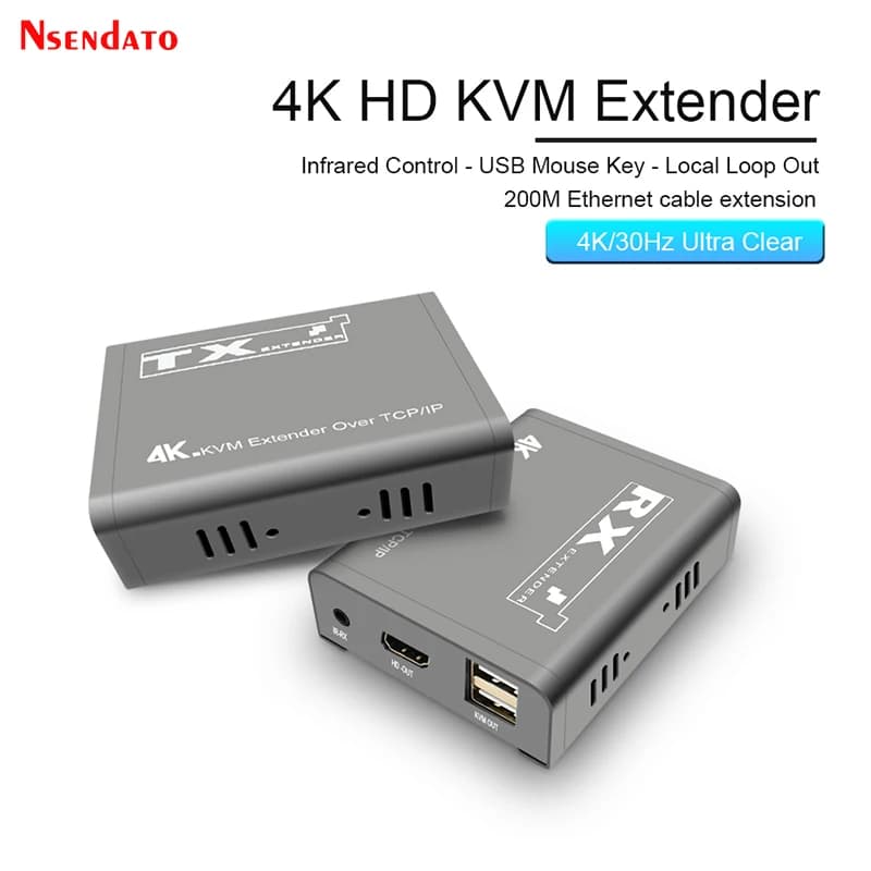 Extender KVM HDMI USB 4K su Ethernet CAT6 RJ45 200M, Trasmettitore e Ricevitore Video Audio HDMI per Mouse, Tastiera, PC