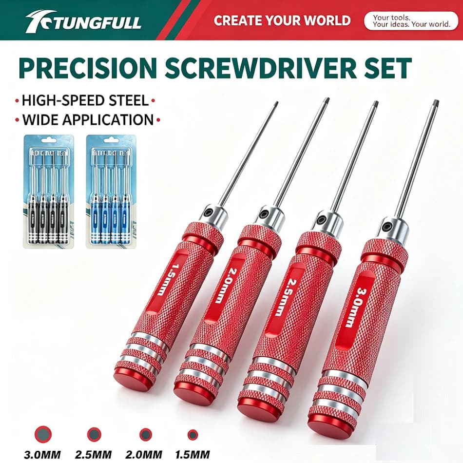 TUNGFULL Precision RC Hex Driver Set 4 In 1, Allen Screwdriver Hand Tools For FPV Drone RC Helicopter Car Boat Model Repair Work