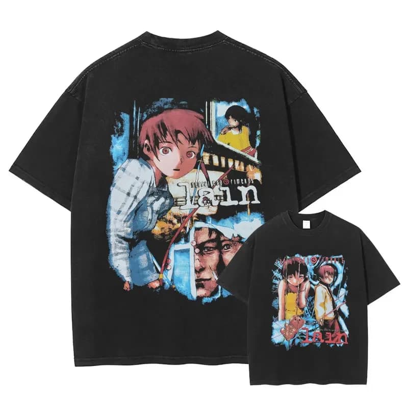 Nuovo Arrivo Mens Vestiti Tee Shirt Homme T-Shirt Da Uomo Maglietta per Gli Uomini Anime Iwakura Lain Vintage Lavato Manga Modello 62936