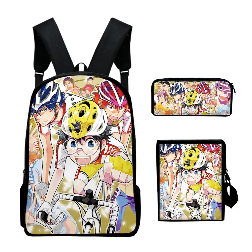 Hip Hop Popular Yowamushi Pedal 3D Print 3 pezzi/set Borse da scuola per studenti Zaino per laptop Borsa a tracolla inclinata Astuccio per matite