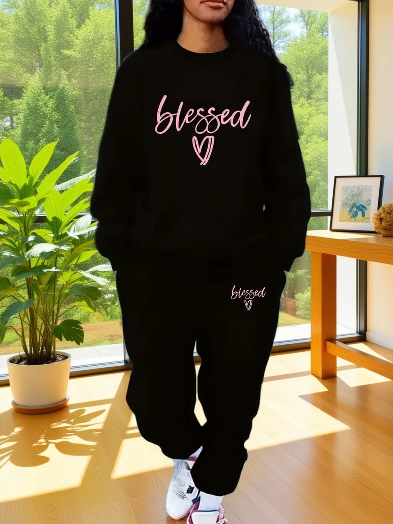 Set Felpa con Cappuccio e Pantaloni Sportivi da Donna, Stile Hip Hop Casual con Stampa di Lettere, Abbigliamento Sportivo Caldo in Pile per l'Autunno