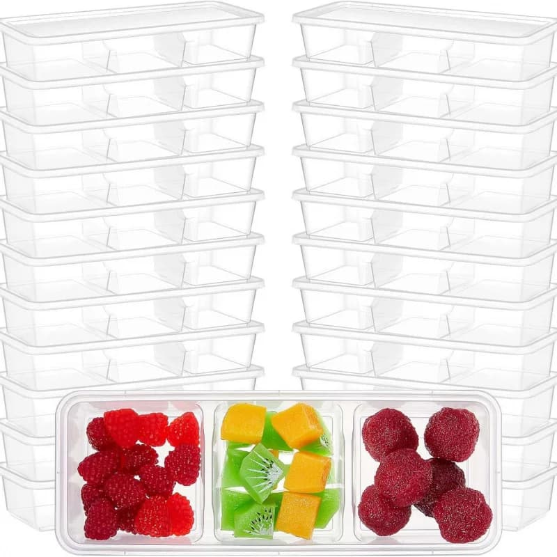 【Contenitore alimentare a 3 sezioni da 25 pezzi】 bento box riutilizzabile da 500 ml, design giapponese per insalate, salse e preparazione dei pasti