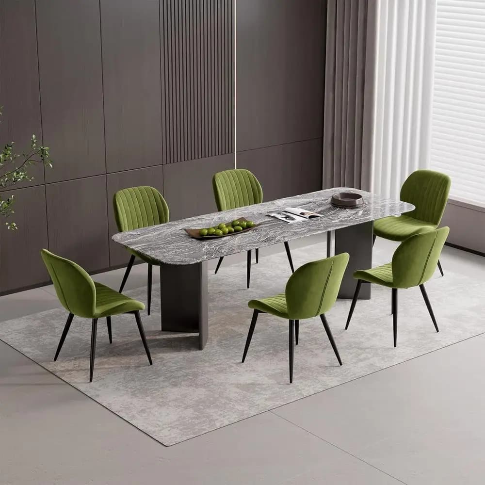 Set of 6 Elegant Lunch Chairs Velvet padded with Metal Bearings and Legs, Suitable for Dining Room, Kitchen and Living Room