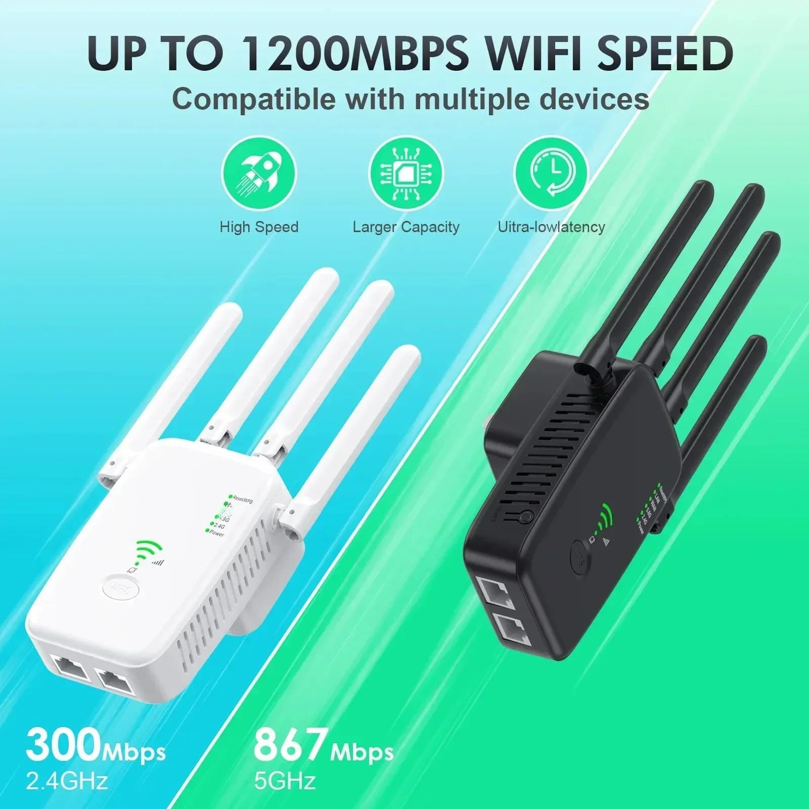 Router wireless hot 1200Mbps, ripetitore WiFi 2.4G 5G, amplificatore di segnale WiFi, estensore di copertura WiFi, booster WiFi per casa e ufficio