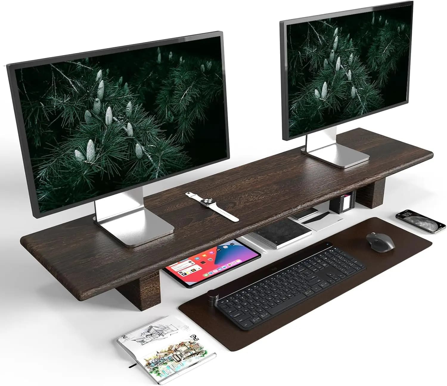 Support for Massello Rustic Wood Monitor with Vano Storage, Large Support for Laptop/TV/PC/Stamping
