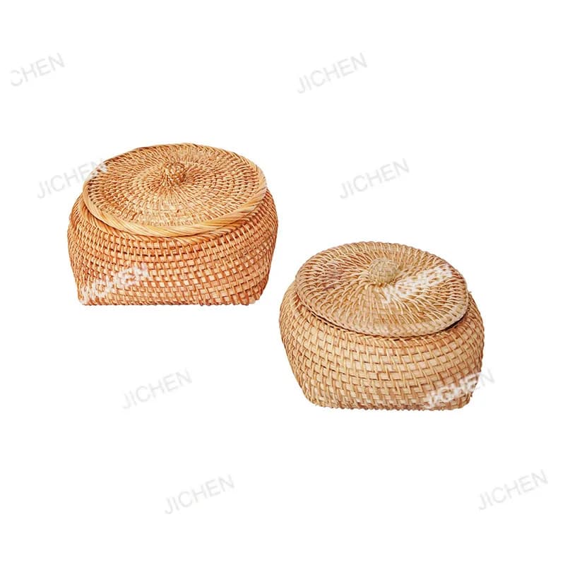 Scatola portaoggetti rotonda in rattan giapponese per soggiorno, cesto creativo per caramelle e frutta secca