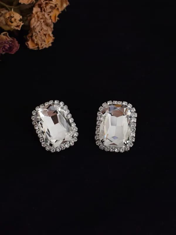 Rectangular Earrings Equipped with Diamonds Set in Rombo, Gemme Super Brillanti, Simple Luxury Jewelry, Women's Fashion Accessories