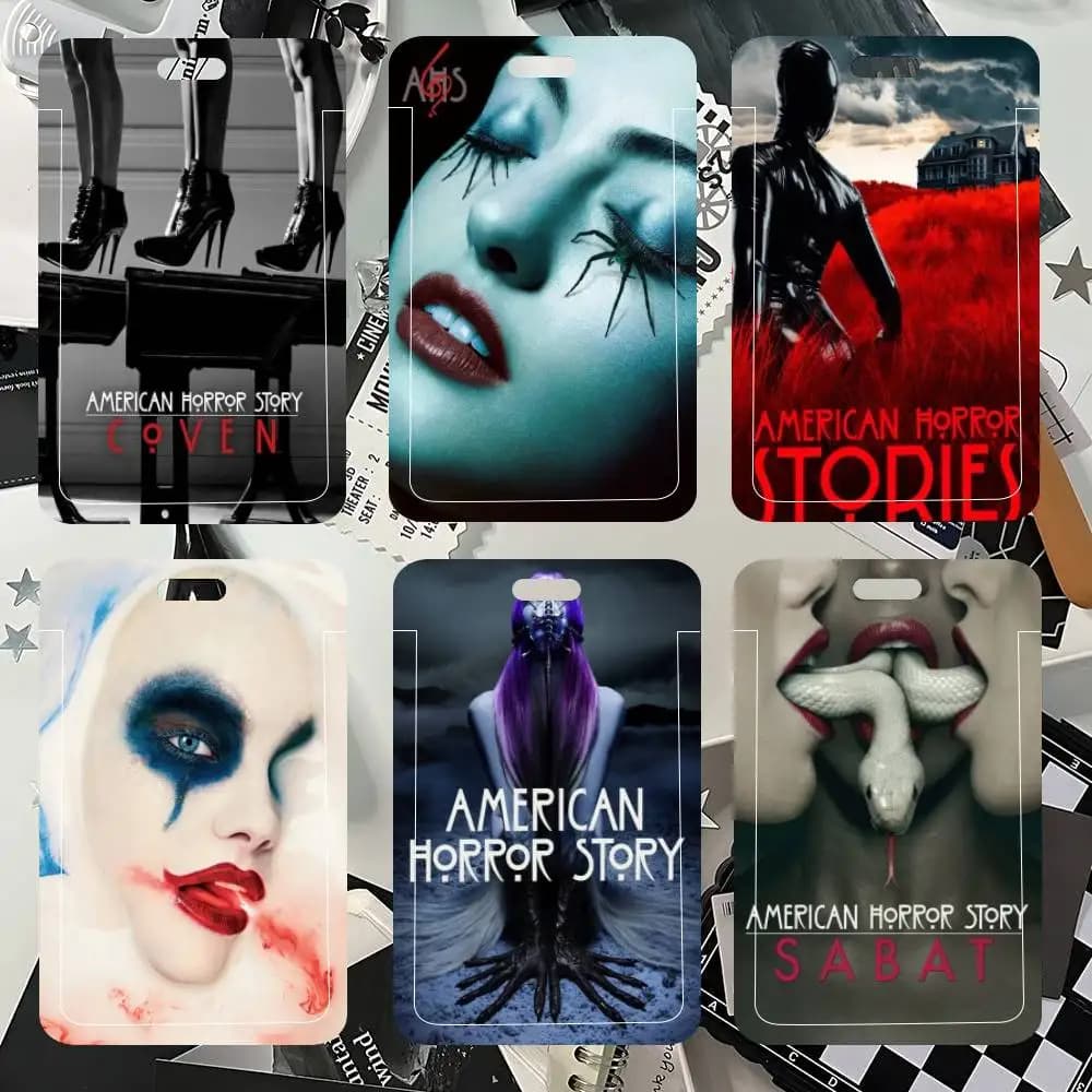A-American Horror Story TV ID Card Holder Neck Strap Pendant Door Badge Holder Lanyards Keychain Work Credential Case Gift