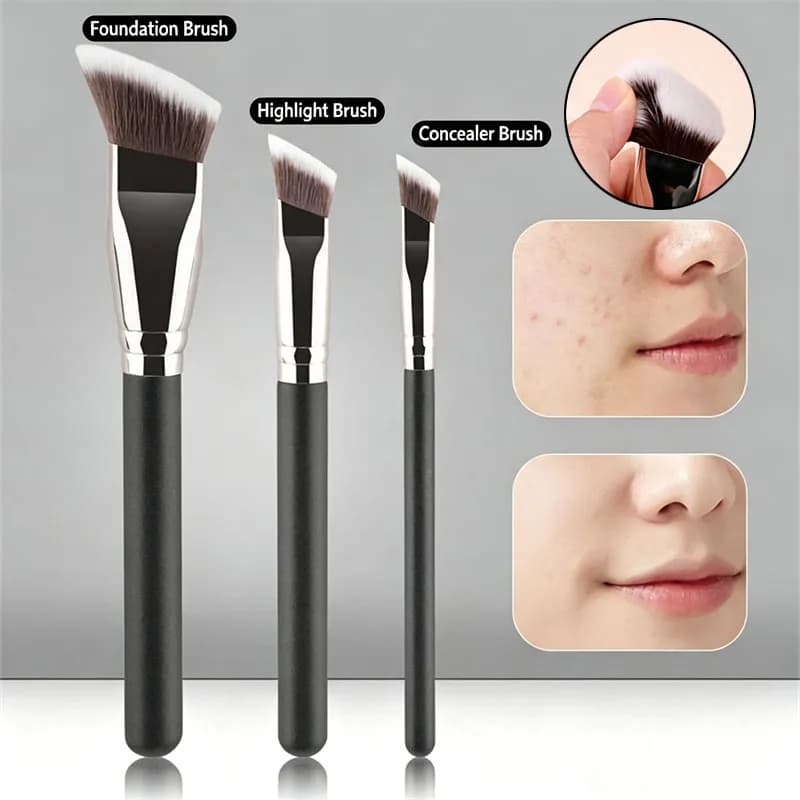 Sloped Trapezoid Foundation Brush Wooden Handle Highlight Concealer Brushes Base Makeup Tool for Liquid BB Cream Blemish Cover