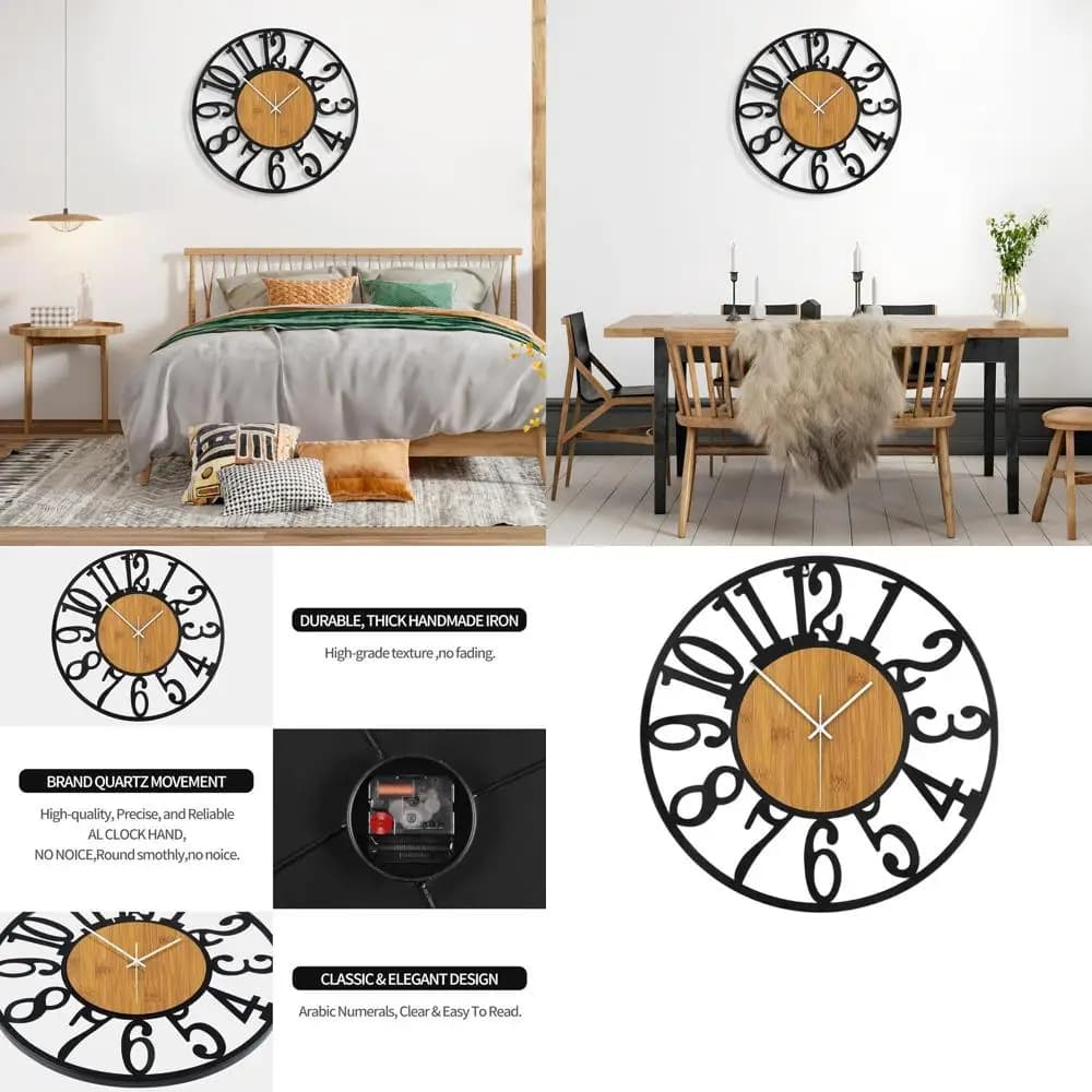 24-inch Vintage Style Silent Wall Clock, Battery Powered for Living Room, Bedroom or Kitchen