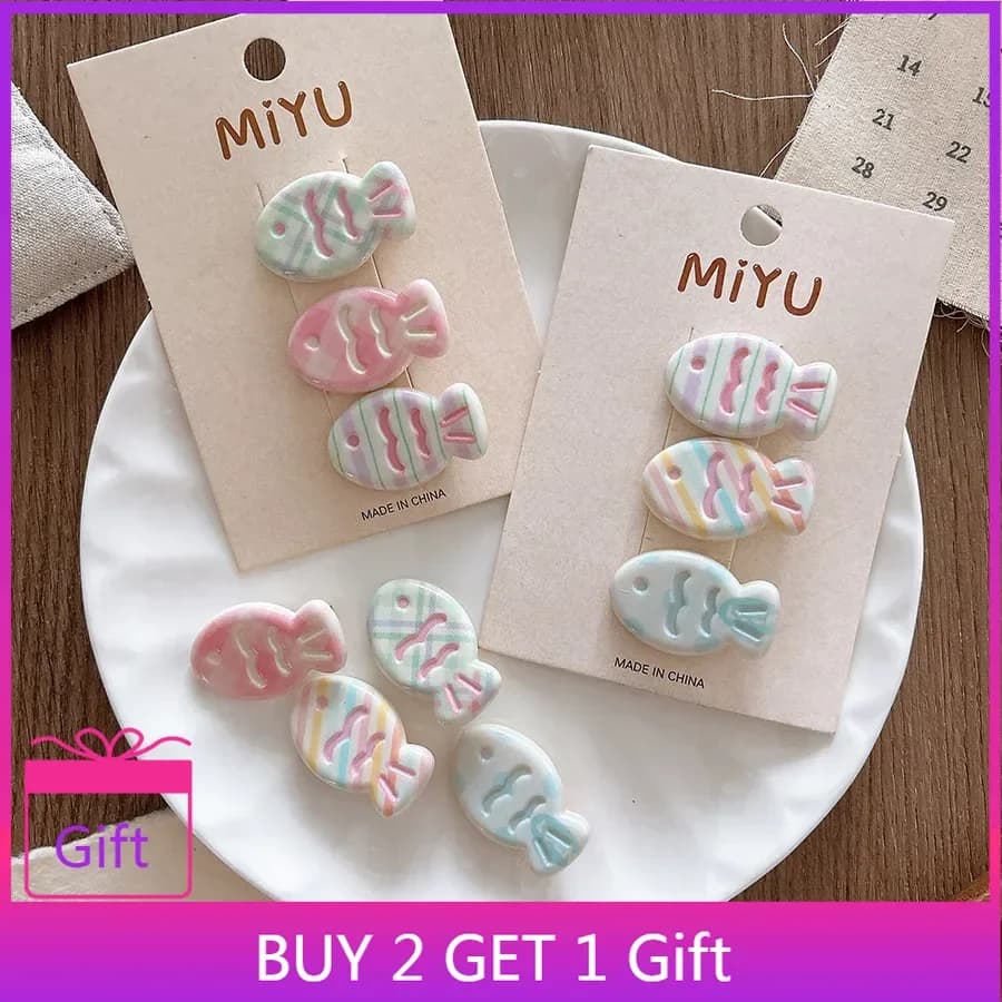 3pcs Cute Mini Taiyaki Hair Clips Kawaii Side Bangs Barrettes for Girls Cartoon Hair Accessories