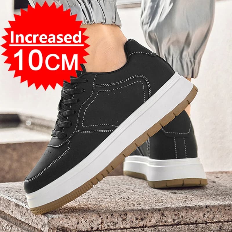 Rising shoes with invisible lift for men Sports white sneakers with laces 8/10 cm Size higher invisible raised shoes