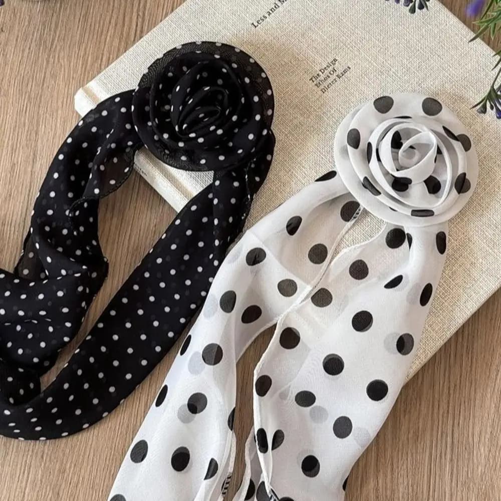Nuova Sciarpa Lunga in Chiffon Staccabile, Versatile, Sottile ed Elegante, con Pois, Protezione Solare, Hijab per Donne e Ragazze, Idea Regalo