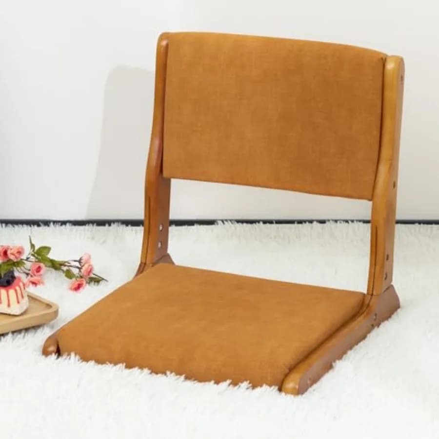 Sedia da Terra Pieghevole Stile Giapponese con Supporto per la Schiena, Sedia Tatami con Cuscino, Seduta per Meditazione per Finestra a Bovindo, Soggiorno, Camera da Letto