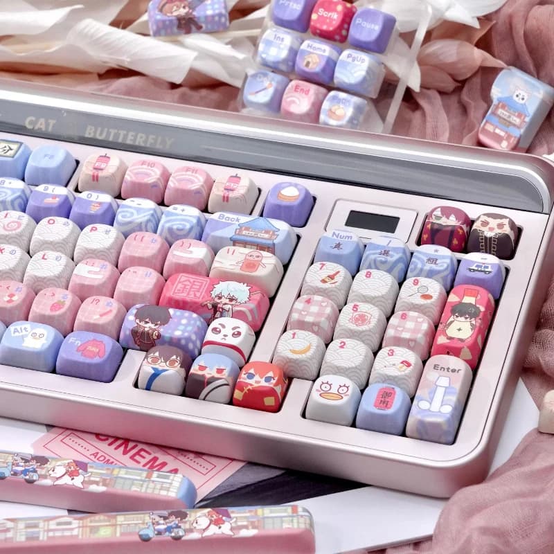 Set di 142 Tasti a Tema Gintama, Profilo CHERRY, in PBT con Stampa a Sublimazione, per Tastiere Meccaniche Made68, Mad68, Wooting 60