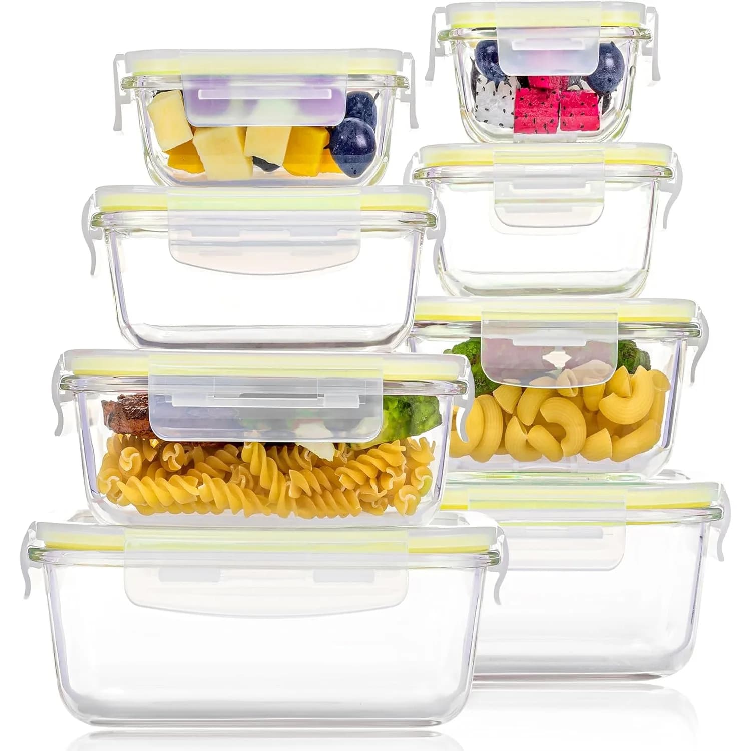 Set di 8 Contenitori in Vetro per Alimenti con Coperchi Ermetici, Adatti per Microonde, Forno, Congelatore, Lavastoviglie