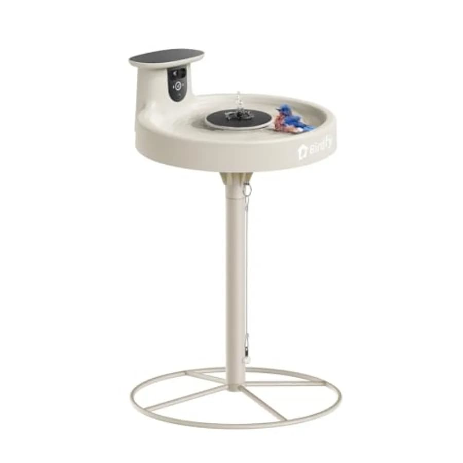 Bird Watching Smart Bird Bath with Solar Fountain Stand, ABS Plastic in Gray, Weatherproof Design with Dual-Lens Camera, Auto C