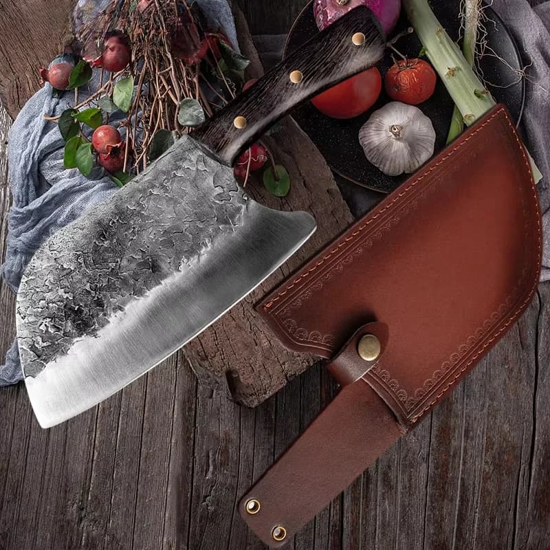 Hand-made forged kitchen knife for blacksmith 5Cr15mov Hand-made butcher knife 8 inch wooden handle Chef's handle Shearh knife