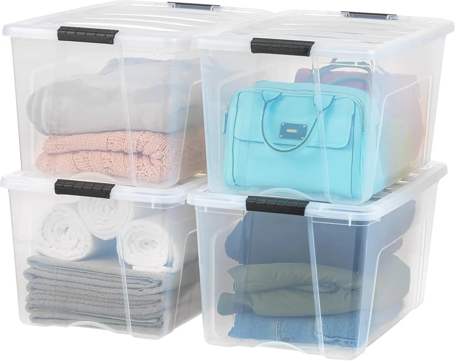 72 QT Transparent Plastic Box With Cover, Stackable and Annidable, Without BPA, 4 Pack for Home Organization