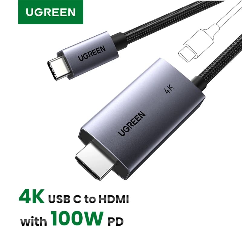 UGREEN USB C to HDMI cable with 100 W PD fast charging adapter 4K to 60 Hz 2 cable in 1 unidirectional Thunderbolt type C to HDMI type 2 m