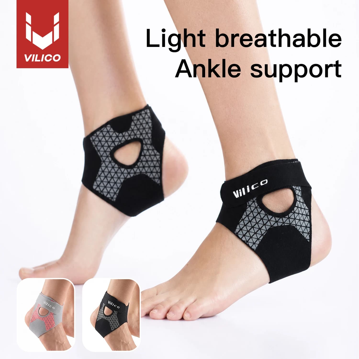 1Pc VILICO Light Breathable Ankle Brace, Adjustable Compression Ankle Support, Unisex Ankle Wrap for Running, Basketball, Footba