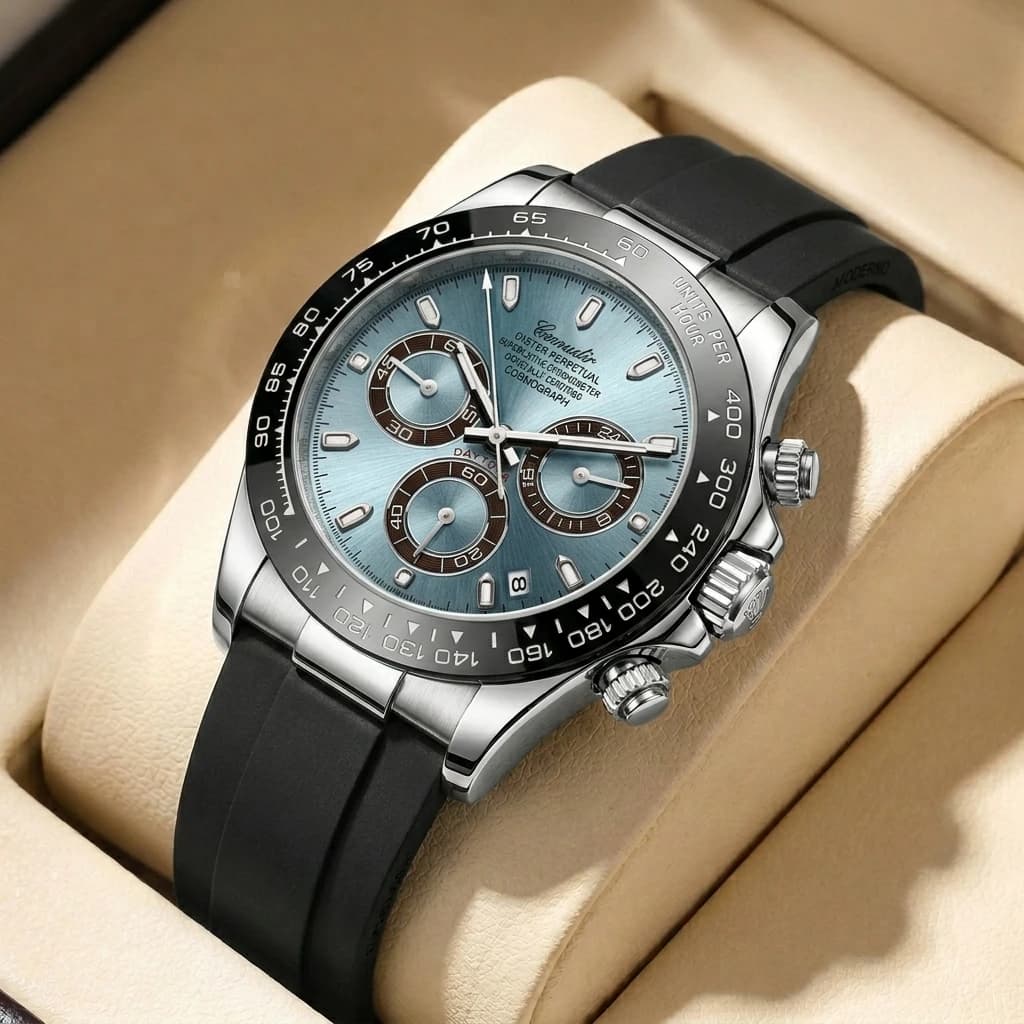 2026 # MOLDOA Orologio da uomo in argento e nero, stile business-casual, con tre quadranti, calendario e cinturino in acciaio.