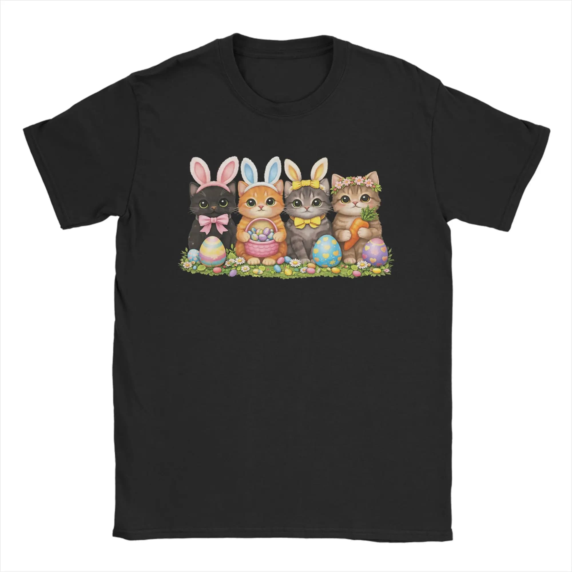 Divertente T-Shirt Estiva con Orecchie di Coniglio e Uova di Pasqua, Maglietta Harajuku da Uomo 100% Cotone, Collo Tondo, Oversize, Manica Corta