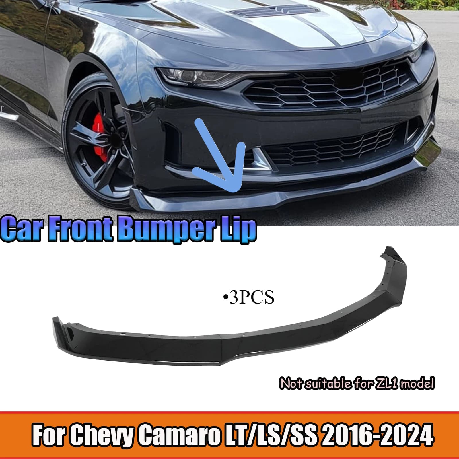 Per Chevy Camaro LT/LS/SS 2016-2024 MP Stile Auto Paraurti Anteriore Labbro 3PCS Spoiler Diffusore Splitter Accessori Auto Body Kit