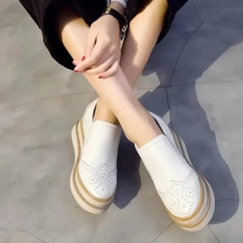 2025 8cm Genuine Leather Platform Mucca With Hedge British Women's Shoes Autumn Spring Slip on Hidden Heel Women Casual Shoes Gymnastics