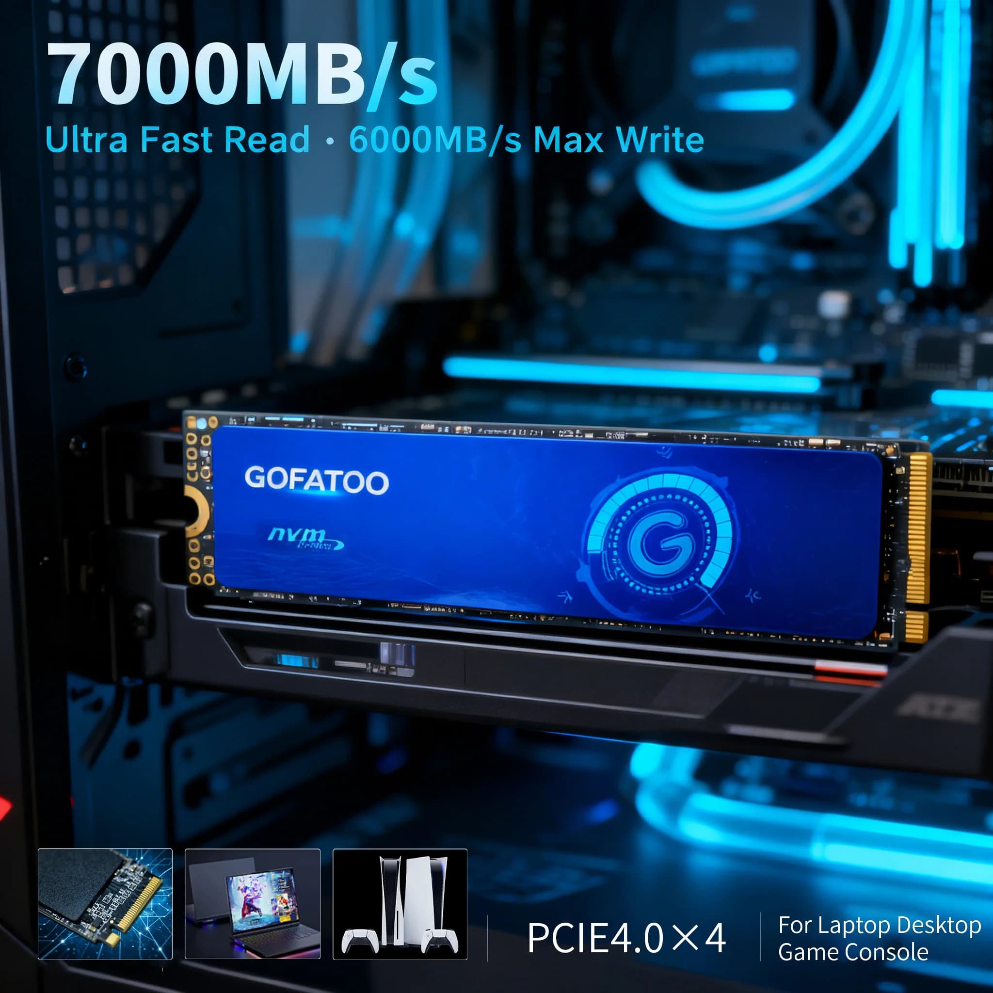 GOFATOO 7000MB/s PCIe 4.0 x4 M2 NVMe SSD 2280 Internal Solid State Drive 512GB 1TB 2TB Fast Storage for PC Laptop Gaming Console