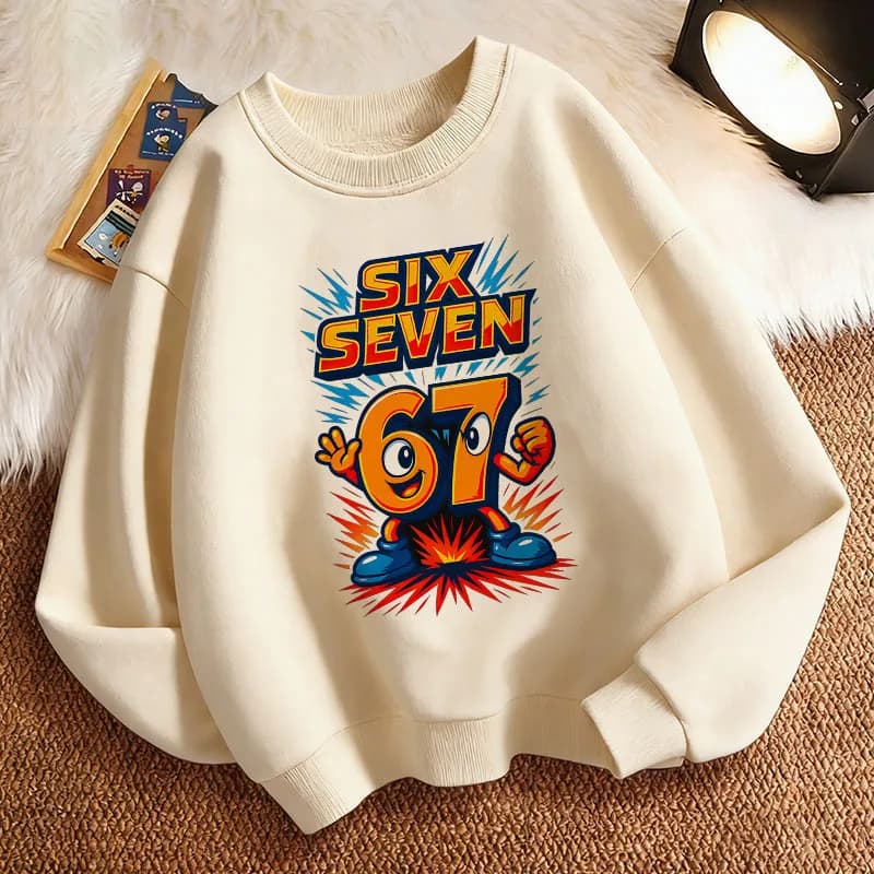 Felpa con Cappuccio per Bambini alla Moda, Pullover Primaverile Italian Brainrot 67 Six Seven, Girocollo con Stampa Grafica, per Ragazzi/Ragazze