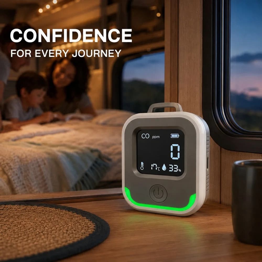 5 in 1 Portable CO Detector Carbon Monoxide Monitor 0-1000ppm with Temp Humidity Display Triple Alarm for RV Camping Home Safety