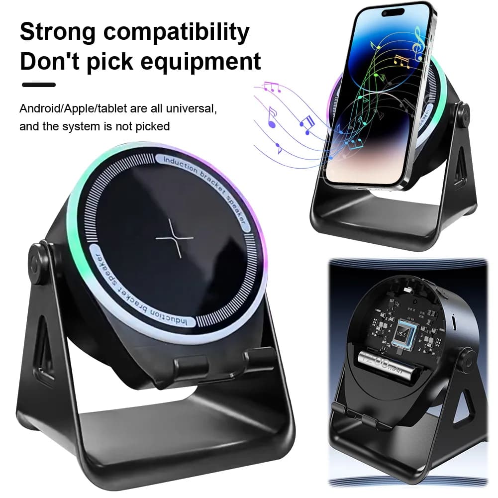 Supporto per cellulare con altoparlante compatibile con Bluetooth, suono stereo, altoparlante portatile compatibile con Bluetooth per casa ed esterni