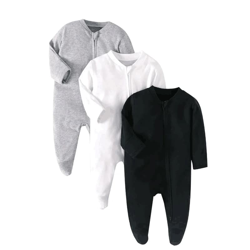 Pigiama con piedi per neonato Cerniera per ragazza e ragazzo Pagliaccetto a maniche lunghe Tuta in cotone bianco solido Moda 0-12 mesi Vestiti per bambini