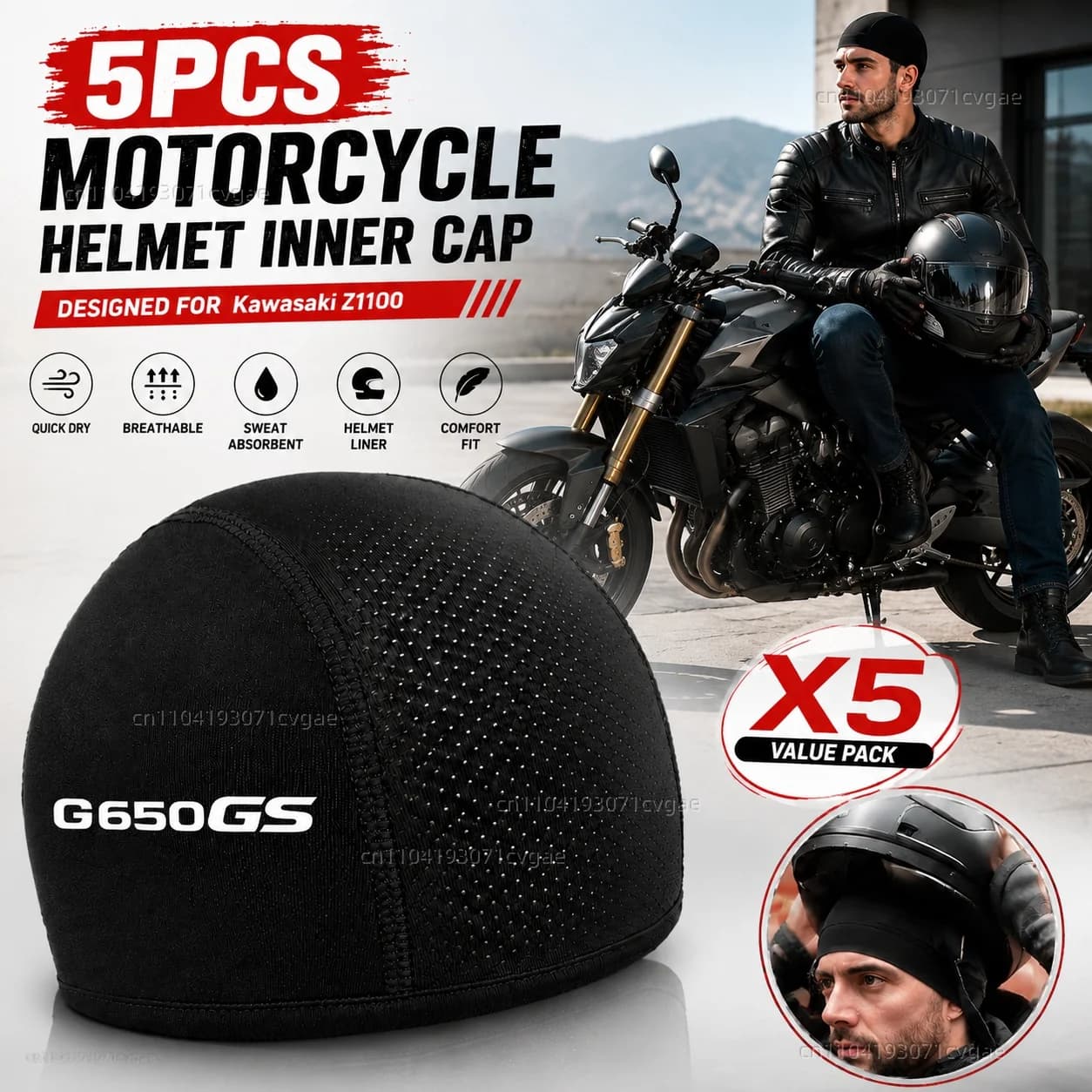 5pcs Motorcycle Helmet Inner Cap Hat Quick Dry Breathable Hat Racing Cap Cooling Thin Beanie Rider Gear For BMW G650GS 2009-2017