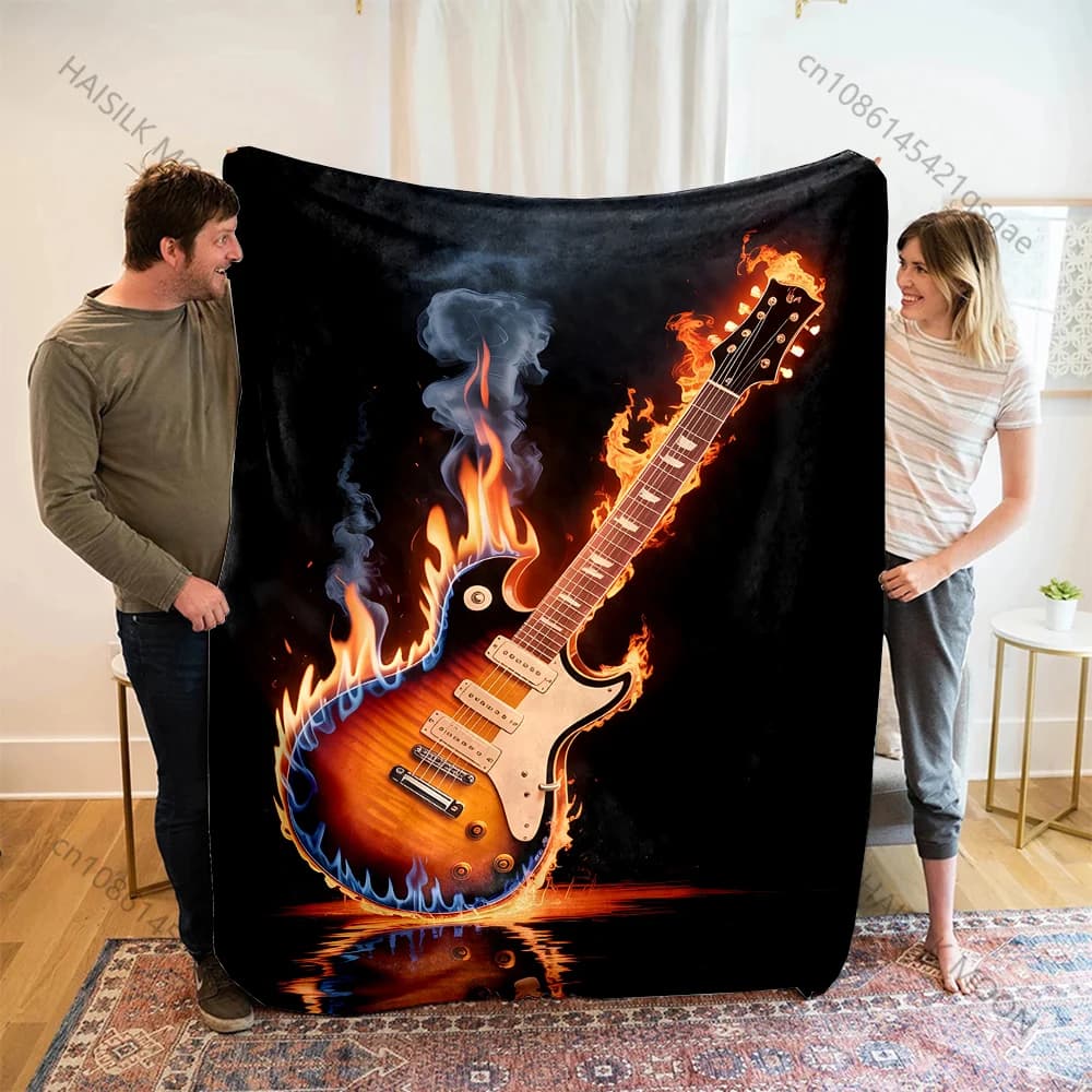 1PC Coperta calda con stampa Flaming Electric Guita per adulti e bambini, per casa, viaggi, auto, morbida e confortevole, adatta a tutte le stagioni
