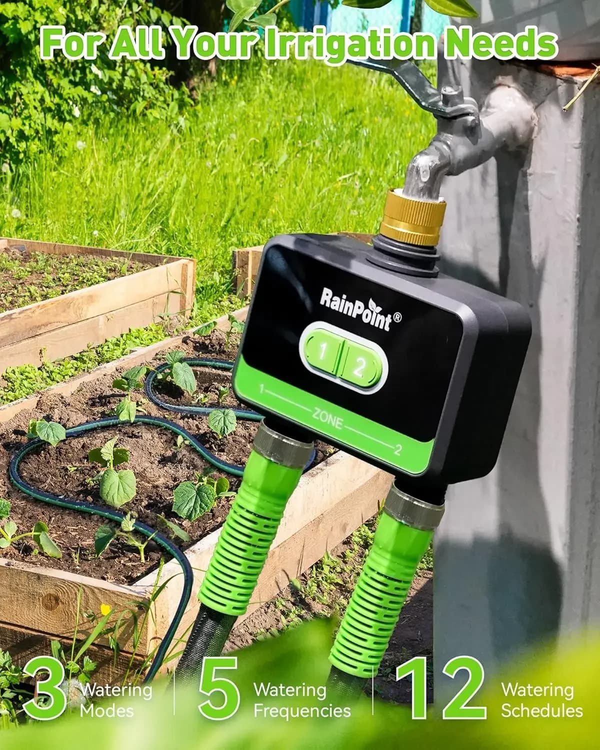 Timer WiFi per Tubo da Giardino con Ingresso in Ottone, Timer Intelligente a 2 Zone, Controller Irrigazione WiFi, Irrigatore Automatico