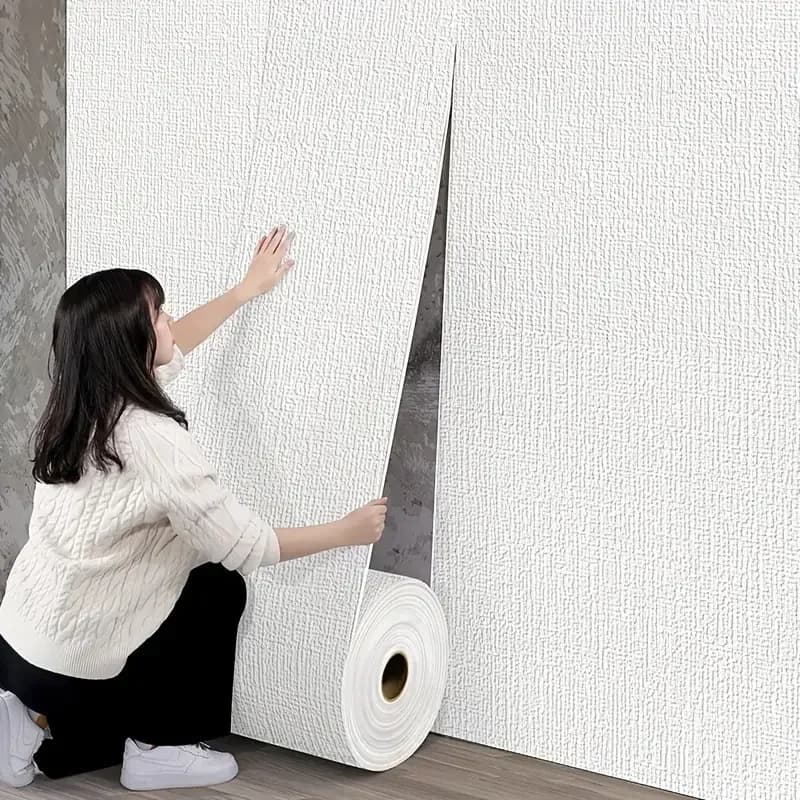 Pannello Murale in Schiuma Autoadesivo in Lino per Decorazione Domestica, Larghezza 50cm, 3D Rimovibile per Soggiorno e Camera da Letto, in PVC Impermeabile e Insonorizzante