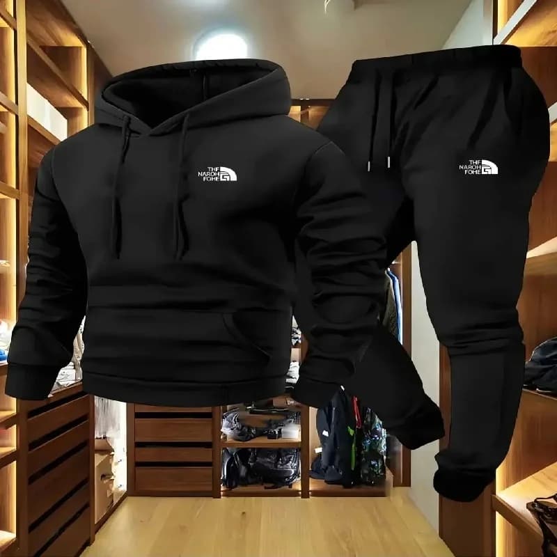 New Men's Jogging Zipper Hooded Sweatshirt and Sweatpants Two-Piece Set for Autumn and Winter Casual Fashion Sportswear