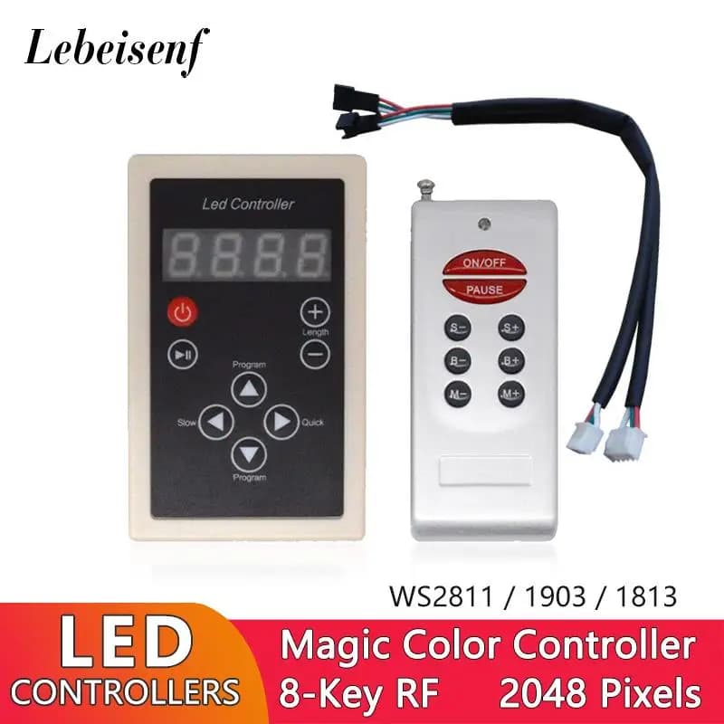 Controller LED RF 2 porte 2048 pixel DC12V con telecomando a 8 tasti per striscia luminosa a colori magici RGB indirizzabile WS2811 1903 1812