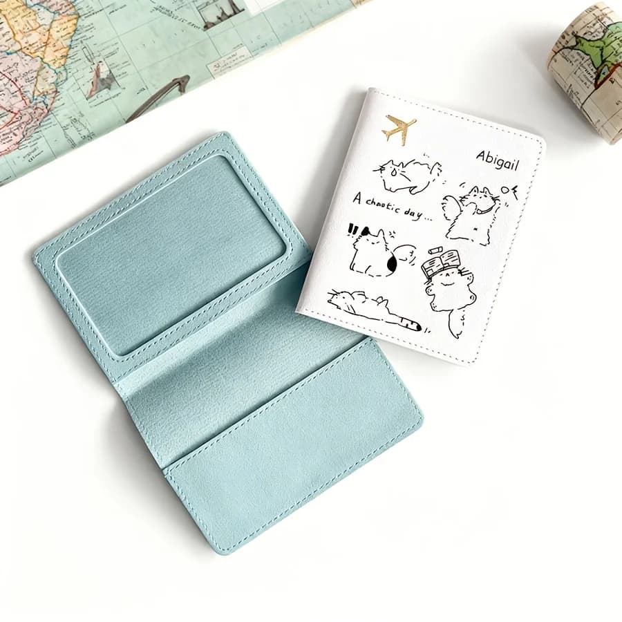 Custom Name Passport Holder Featuring a Cute Cartoon Cat Design,a Multifunctional Document Protector,Pet Pattern Passport Cover