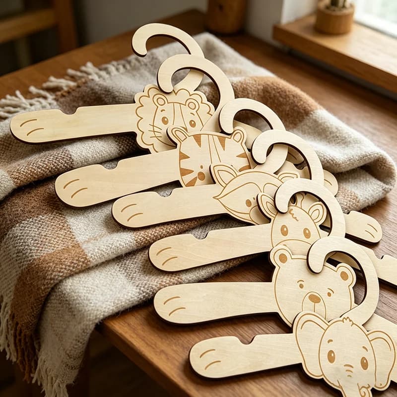 6pcs Jungle Animal Wooden Clothes Hangers, Woodland Animal Decor for Nursery, Happy Birthday Party Supplies, Baby Shower Party