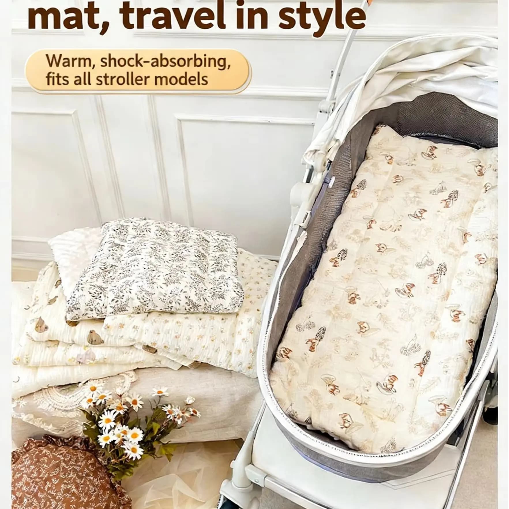 Baby Stroller Pad Upgraded Universal Stroller Mattress Pad Pram Liner Breathable Insert for Baby Stroller Car Seat Bassinet